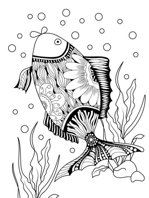 Decorative Coloring Page of a Colorful Fish