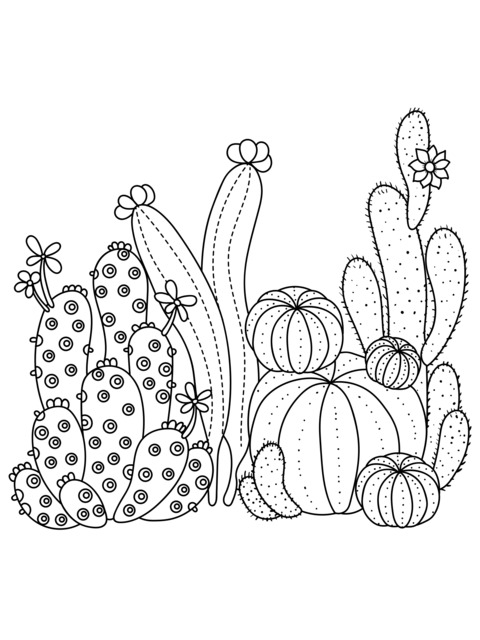 Dibujo para colorear de bonitos cactus