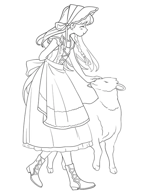 Girl petting a lamb