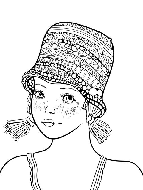 Girl wearing a patterned hat