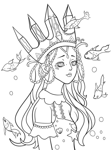 Mermaid - themed Coloring Page: A Beautiful Mermaid with a Crown