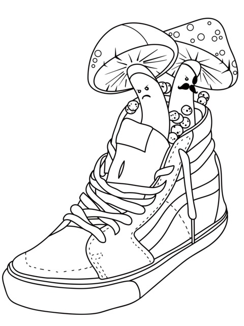 Fun Mushroom and Sneaker Coloring Page