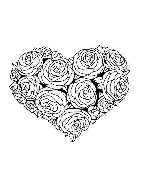 Heart - shaped Roses Coloring Page