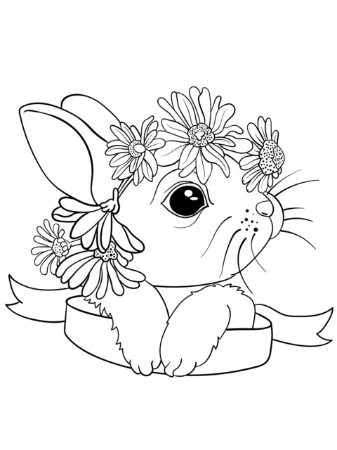 Cute Rabbit with Flower Wreath Coloring Page