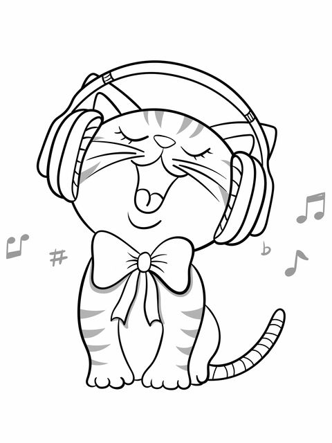 A cat singing happily with headphones