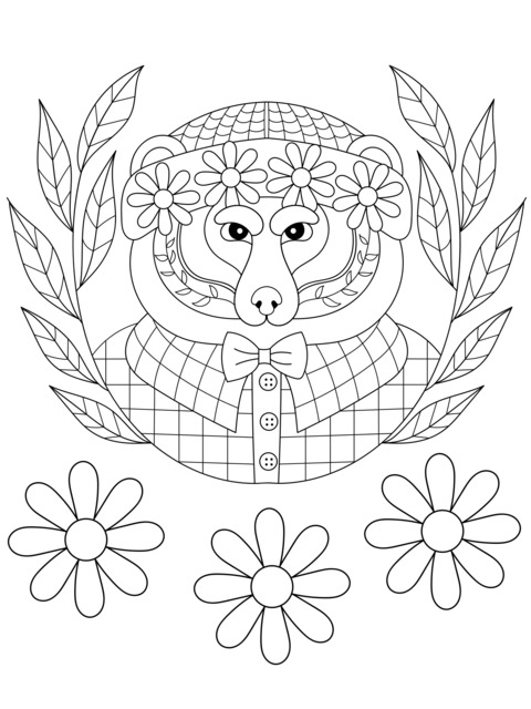 Fashionable Bear with a Flower Wreath