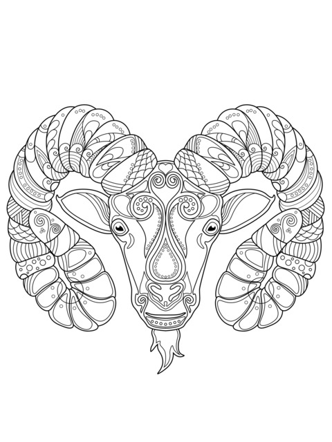 Coloring Page of a Sheep's Head with Colorful Horn Ornaments