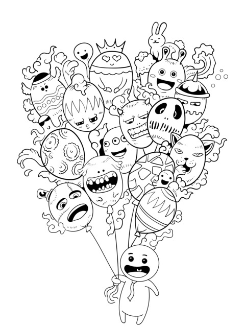 Cute Cartoon Monster Balloon Coloring Page