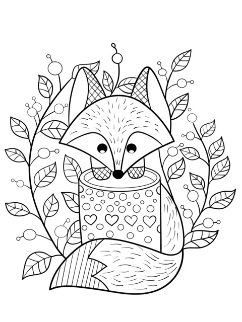 Cute Fox Illustration Coloring Page