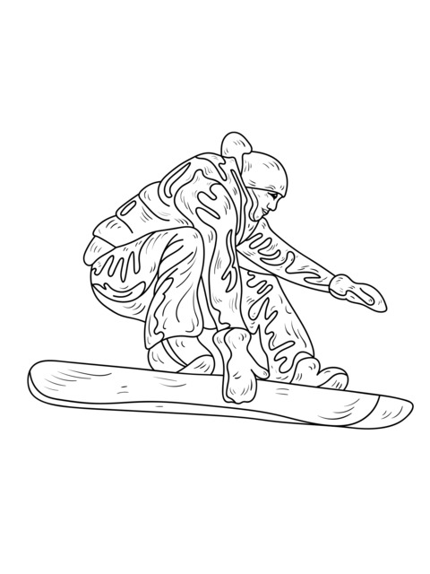 Página para colorear de un snowboardista