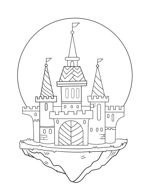 Fantasy Floating Castle Coloring Page