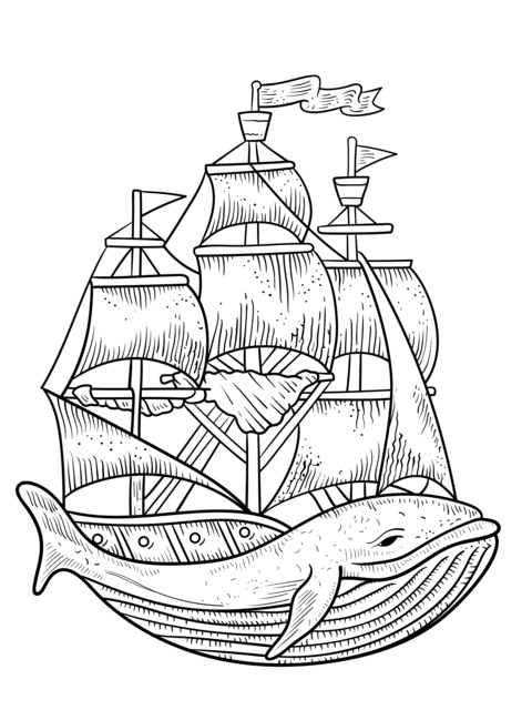 Sailing ship carried by a whale