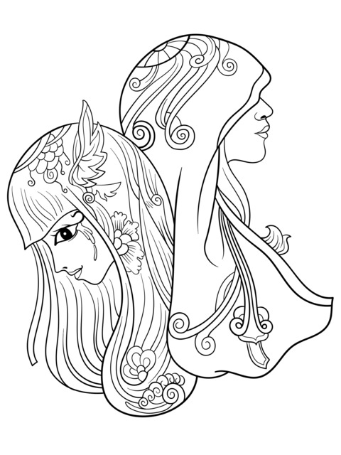 Two Beauties - Themed Coloring Page