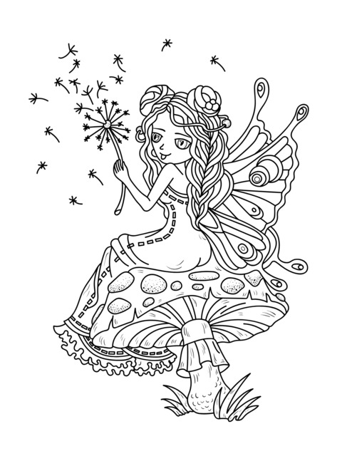 Cute Dandelion Fairy Coloring Page