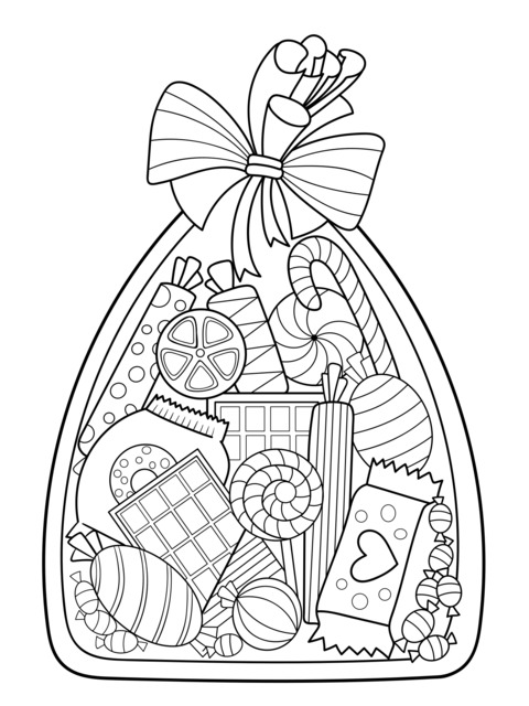 Candy Bag Coloring Page: A Variety of Candies Await Your Colors