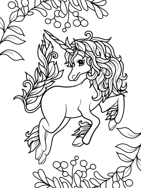 Dreamy Unicorn with Flowers and Leaves