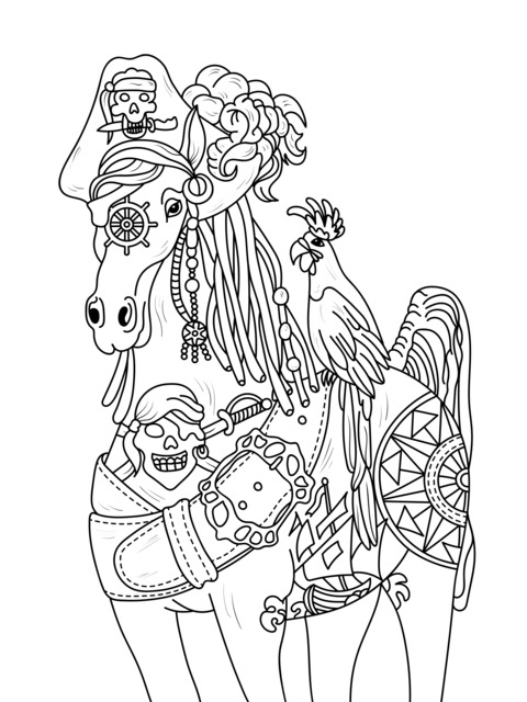 Pirate - themed Horse Coloring Page