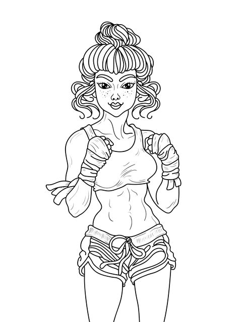 Boxing Girl Coloring Page