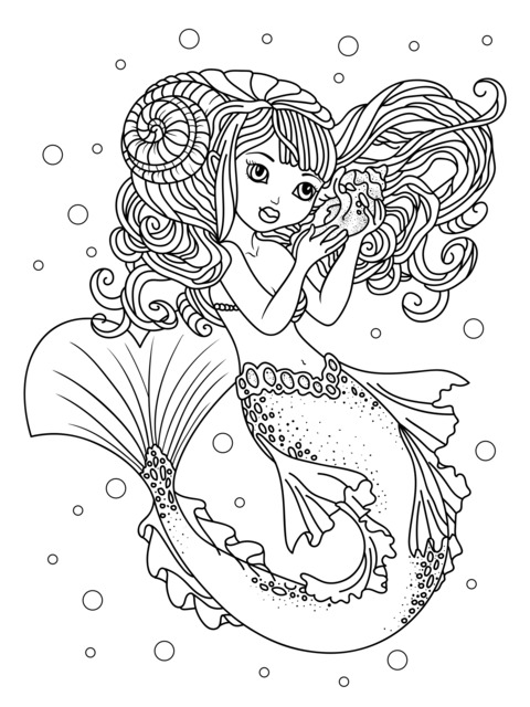 Little Mermaid Holding a Shell