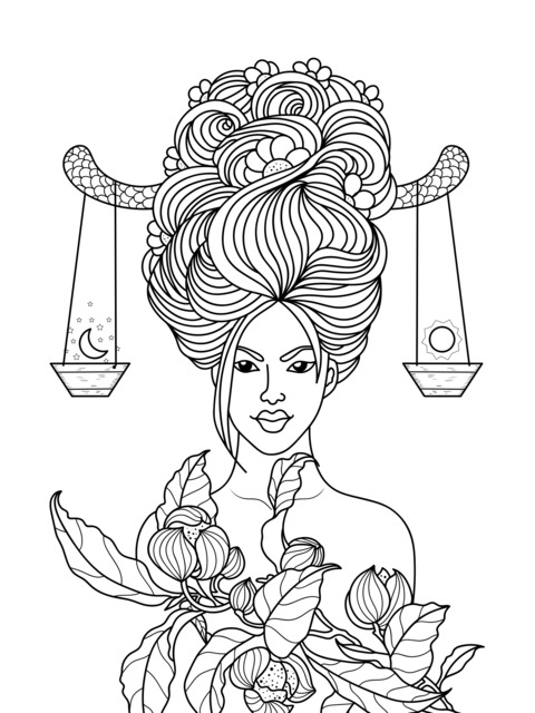 Libra - themed Coloring Page Illustration