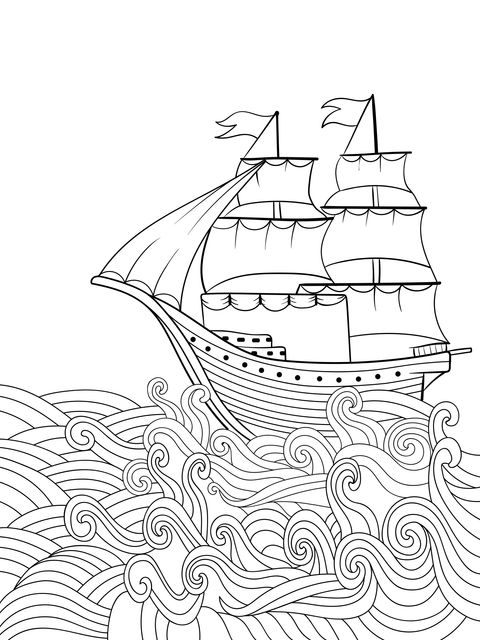 Página para colorear de un barco de vela