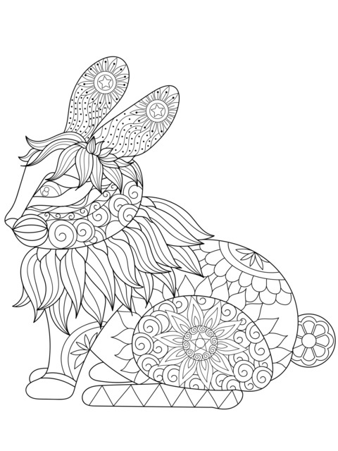 Exquisite Patterned Rabbit Coloring Page