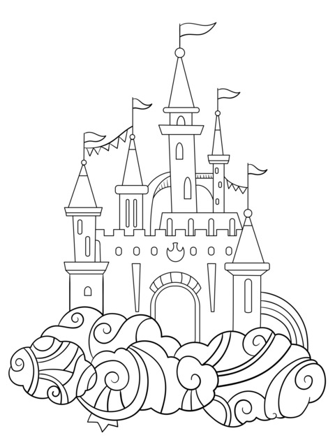 Página para colorear de un castillo fantástico