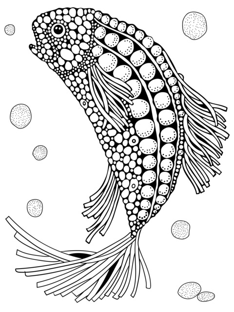 カラフルな模様の小さな魚の塗り絵ページ