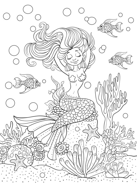 Beautiful Mermaid Coloring Page