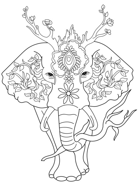 Fantasy Elephant - themed Coloring Page