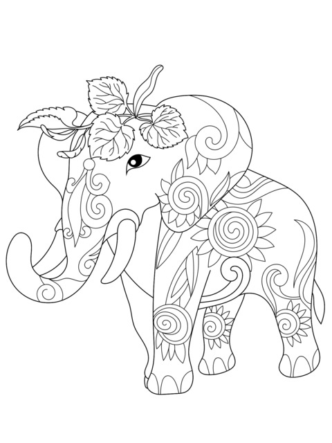 Colorful Patterned Elephant Coloring Page