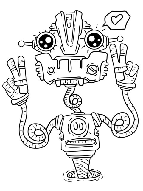 Cute Robot Making a Peace Sign