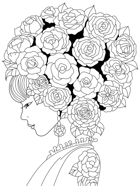 Elegant Woman with Flower - Crowned Head Coloring Page