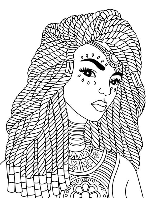 African - style Female Illustration Coloring Page