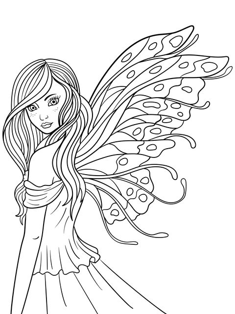 Beautiful Fairy with Butterfly Wings Coloring Page