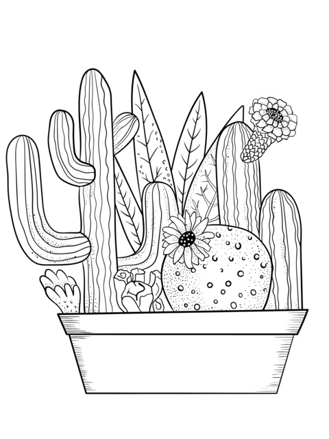 Página de Colorear de Cactus en Maceta