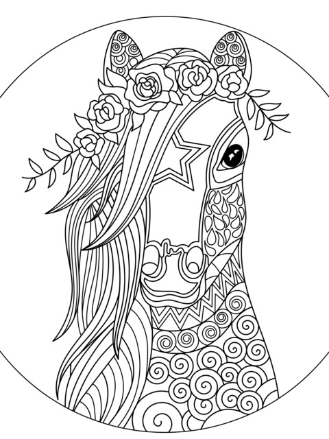 Cute Flower - adorned Horse Coloring Page