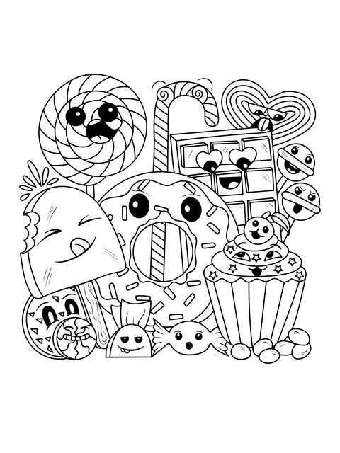 Adorable Candy and Dessert Coloring Page