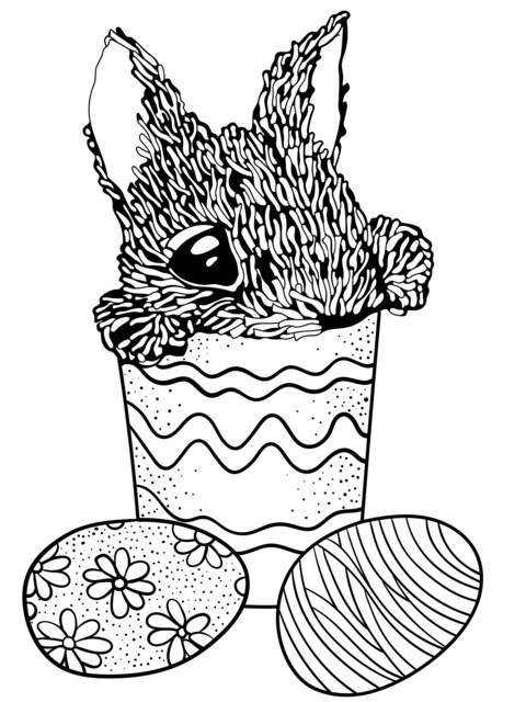 Cute Bunny and Easter Eggs Coloring Page