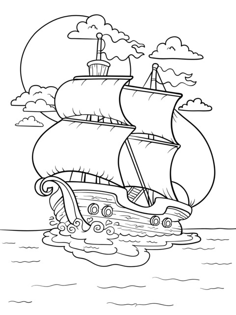 Cartoon Sailboat Coloring Page