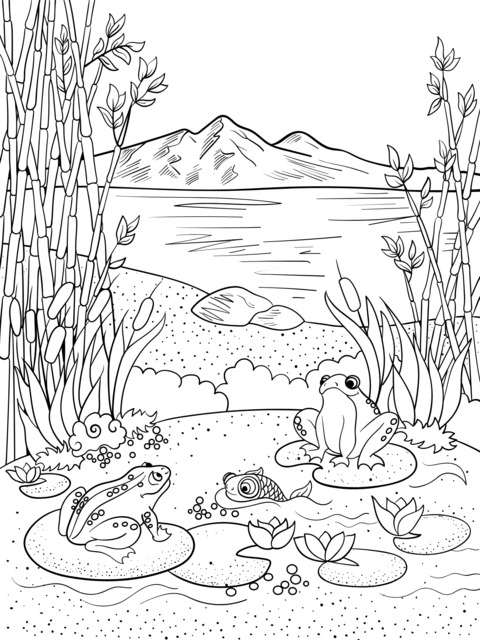 Frogs and Goldfish in the Pond