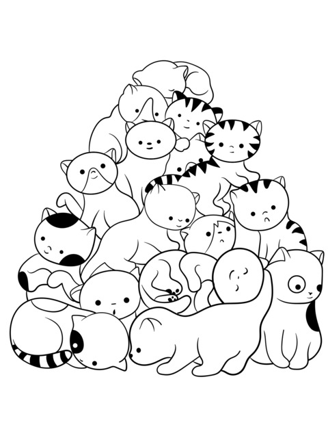 Adorable Stacked Cats Coloring Page