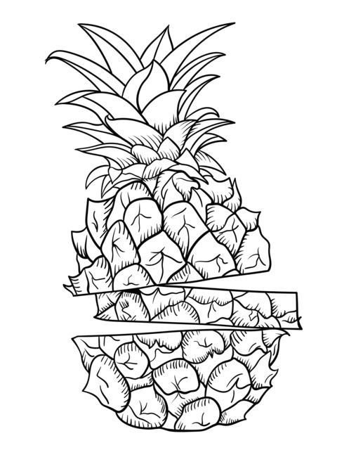 Página de Colorear de Piña: Una Piña Cortada Espera Tus Colores