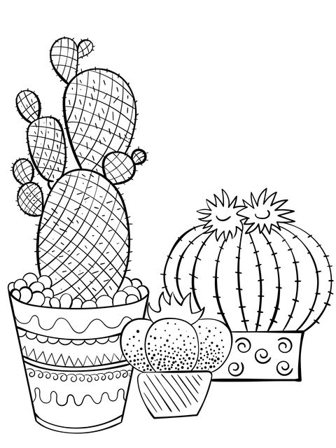 Dibujo para colorear de cactus adorables