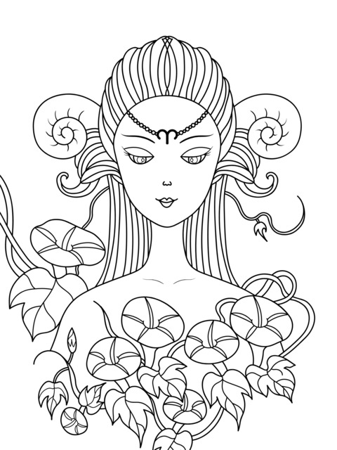 Floral - surrounded Woman Coloring Page