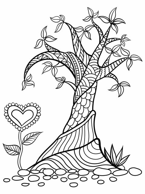 Heart - shaped flower and patterned tree