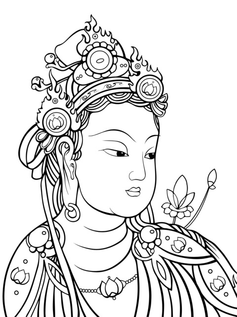 Exquisite Guanyin Bodhisattva Coloring Page