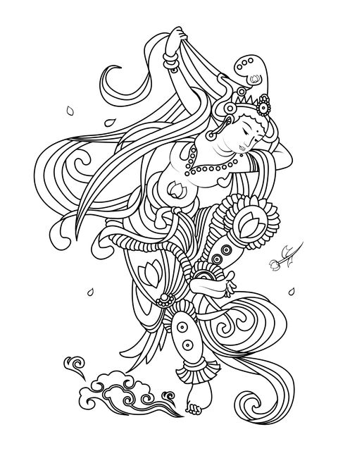 Dunhuang Flying Apsaras Coloring Page