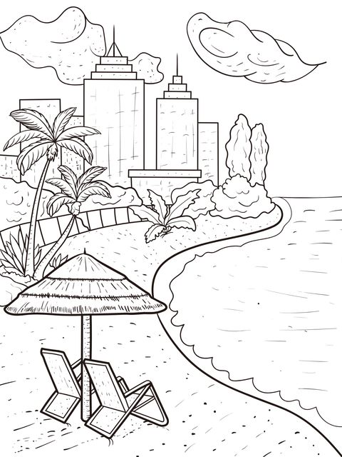 Beach Coloring Page beside the City