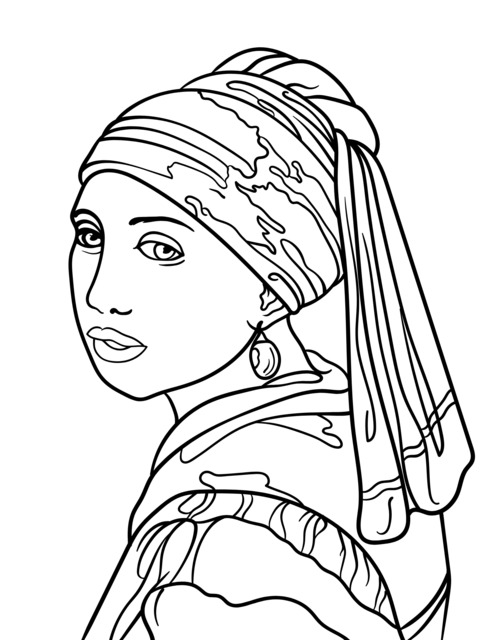 Girl with a Pearl Earring Coloring Page